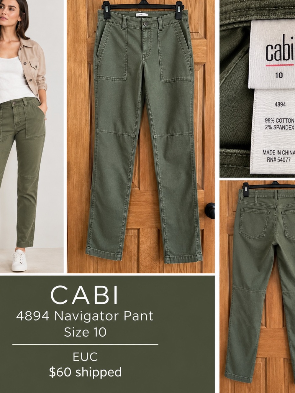 CAbi Navigator Pant in Olive Green